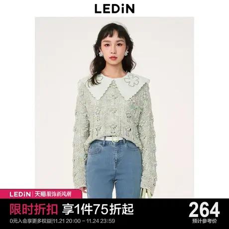 乐町镂空针织套衫23秋季新款立体花花毛衣C2EED1303商品大图