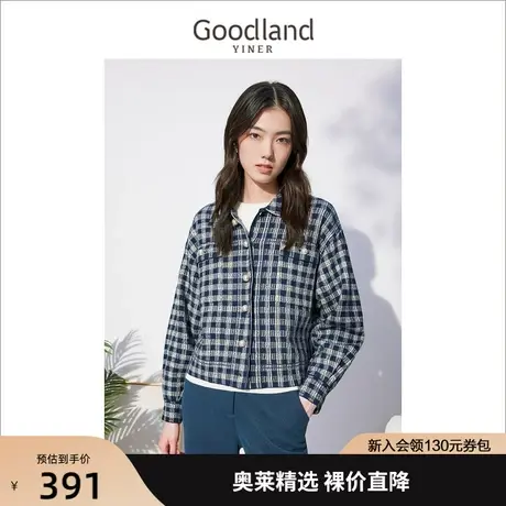 音儿美地女装2022冬季新款慵懒风毛衣polo领格子针织衫商品大图