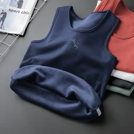 背心男秋冬季内穿加绒加厚运动坎肩打底马甲健身跨栏保暖无袖t恤商品大图