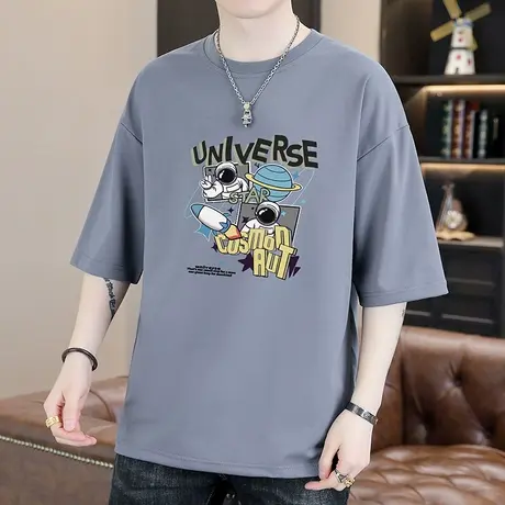 卡通印花短袖男t恤宽松休闲夏季冰丝半袖男潮牌青少年体恤上衣服商品大图