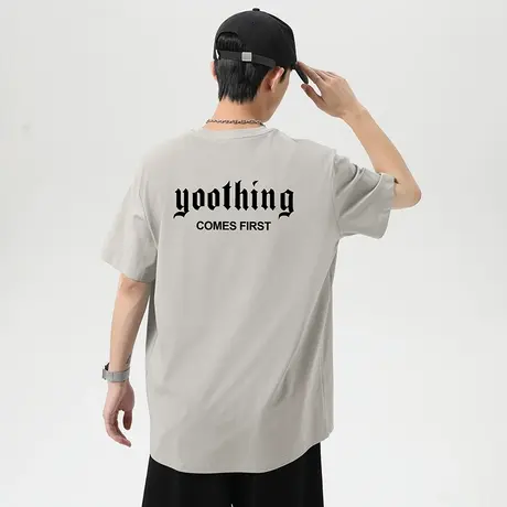 重磅t恤男短袖纯棉圆领上衣服夏季宽松半袖美式潮流印花全棉体恤商品大图