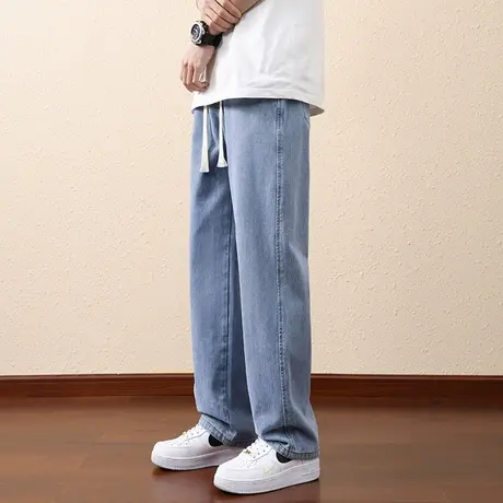 浅蓝色牛仔裤男春秋款宽松直筒阔腿裤子男潮牌青少年学生休闲长裤商品大图