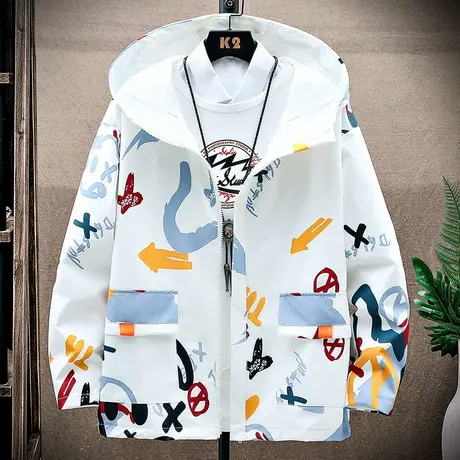 2023春秋季新款男士外套潮流潮牌ins连帽夹克百搭休闲男装上衣服商品大图