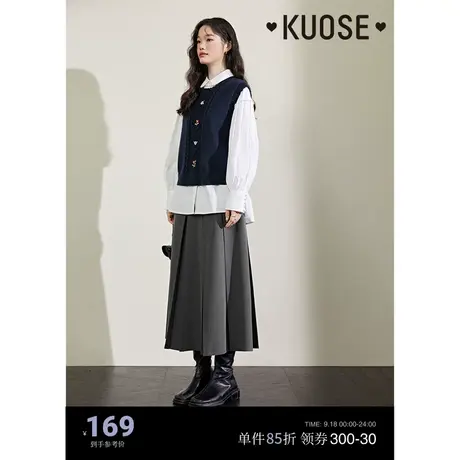 阔色藏蓝色针织马甲女2023秋冬季新款无袖外搭背心圆领马夹上衣图片