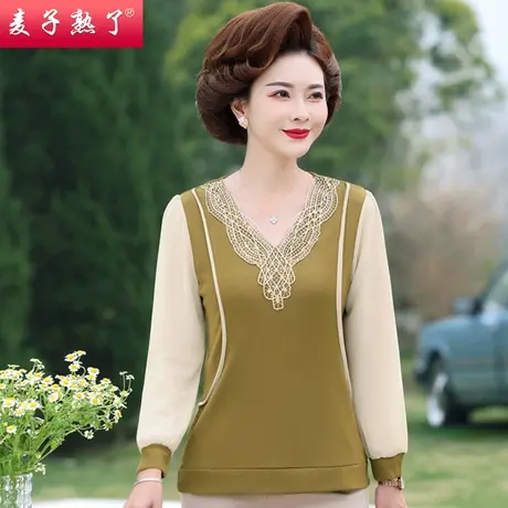 妈妈春装新款T恤针织小衫长袖洋气高贵阔太太上衣春夏中老年女装商品大图