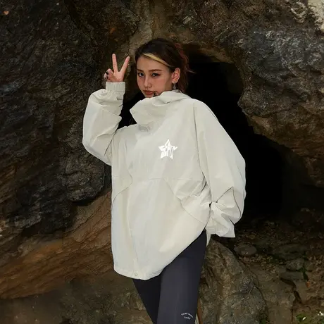 YEP潮牌户外女连帽外套春秋2023新款街头复古宽松运动夹克商品大图