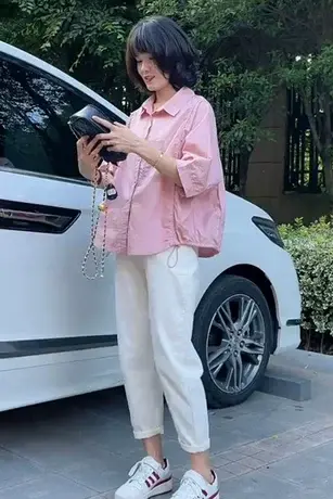 2023新款法式五分中袖衬衫女夏设计感小众宽松显瘦POLO抽绳娃娃衫商品大图