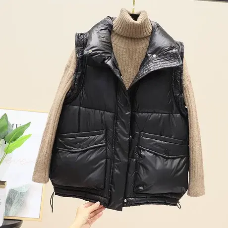 欧洲站秋冬新爆款轻薄便羽绒棉马甲女短款宽松外穿马夹抽绳背心潮商品大图