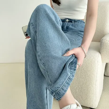高腰直筒天丝牛仔裤女夏季薄款显瘦宽松小个子窄版阔腿休闲拖地裤商品大图