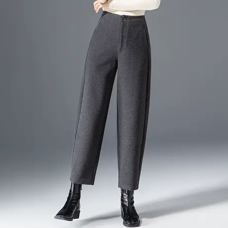 灰色毛呢裤子女秋冬2024新款妈妈冬季女裤宽松休闲九分萝卜哈伦裤商品大图