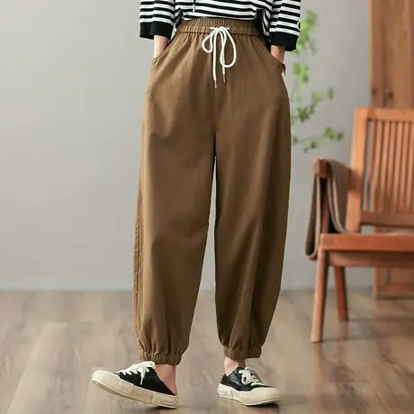 dza 高腰显瘦系带休闲裤女士2023春新款宽松直筒阔腿裤九分哈伦裤图片