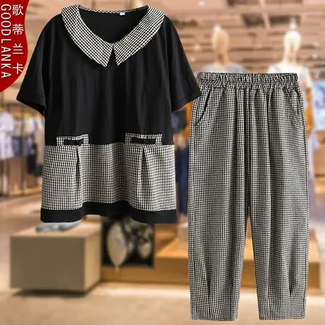 40-50岁中年妈妈夏装短袖套装大码宽松洋气减龄妈妈装休闲两件套商品大图