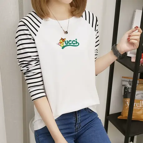 2件装】纯棉秋装长袖t恤女上衣2022年秋季韩版宽松拼色打底衫内搭图片