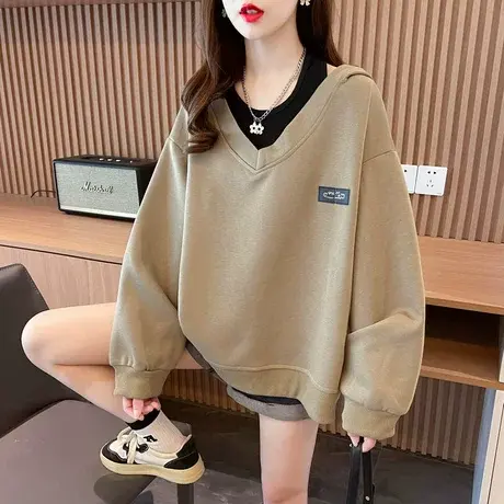 设计感小众连帽卫衣女春秋季韩版宽松薄款oversize假两件上衣外套图片