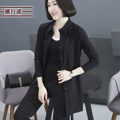 2025新款春装翻领纯色中长款长袖衬衣莫代尔大码妈妈衬衫女装上衣商品大图