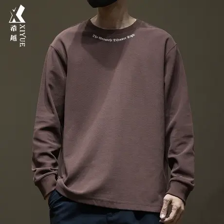 重磅长袖T恤男秋冬美式圆领字母发泡印花男款打底衫宽松大码上衣商品大图