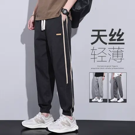 夏季条纹九分哈伦男款潮牌工装夏装男装薄款休闲裤男士痞帅男裤子商品大图