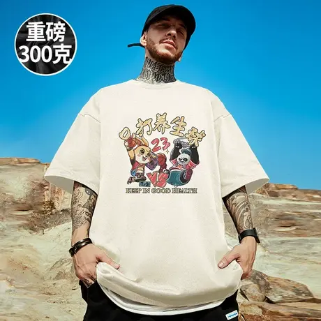 重磅新款国潮熊猫t恤胖子男潮ins短袖潮牌宽松夏季大码五分半截袖商品大图