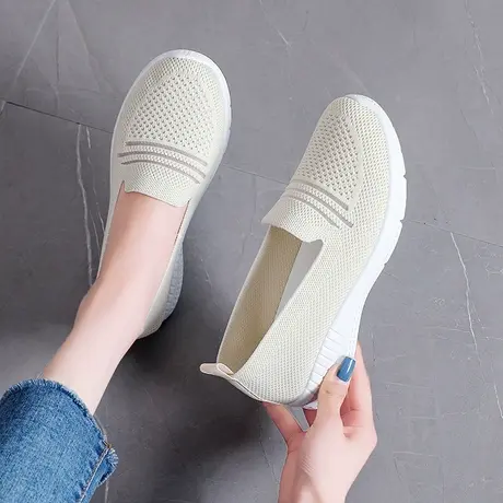老北京布鞋女士网鞋夏季透气一脚蹬妈妈休闲鞋软底舒适网面散步鞋商品大图