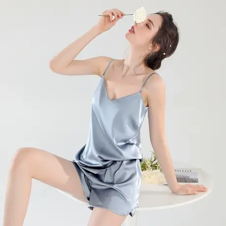 睡衣女夏季高级感2024年新款性感吊带冰丝两件套装短裤背心薄款夏商品大图