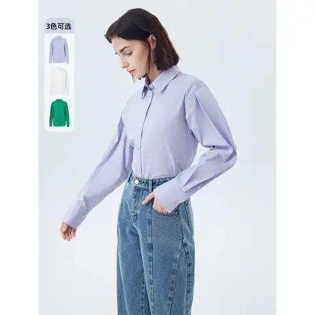 朗姿法式通勤polo领高级感气质简约棉质上衣衬衣女士秋冬新款衬衫商品大图