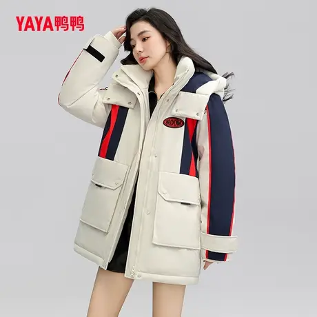 鸭鸭羽绒服女2023年冬季新款中长款时尚百搭撞色潮流保暖外套C图片