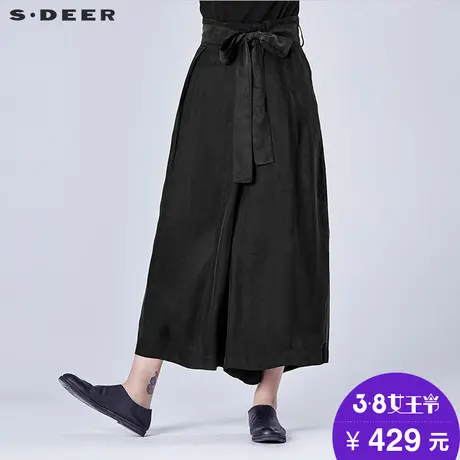 sdeer圣迪奥夏装简约休闲压褶宽松腰带直筒阔腿裤九分裤S16280822商品大图