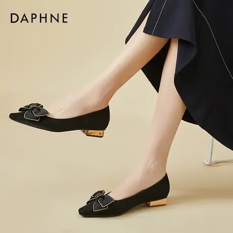达芙妮蝴蝶结浅口尖头单鞋女2022年新款女鞋黑色法式平底鞋小香风图片