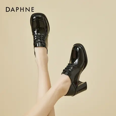 达芙妮高跟鞋女2022年春秋新款粗跟系带方头法式单鞋深口小皮鞋夏图片