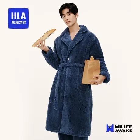 HLA/海澜之家2023秋季新品男士睡袍珊瑚绒柔软防螨抑菌抗静电宽松图片