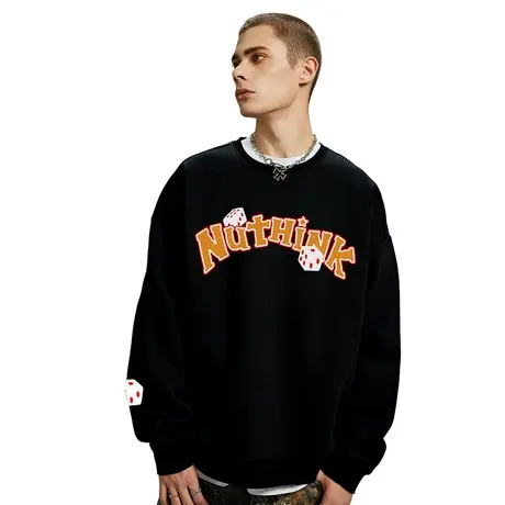 Nuthink美式高街加绒加厚圆领卫衣潮牌男潮宽松大码男士保暖上衣商品大图