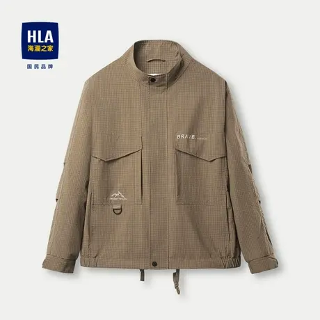 HLA/海澜之家防风立领夹克2024春夏新款字母印花潮撞色格子外套男图片