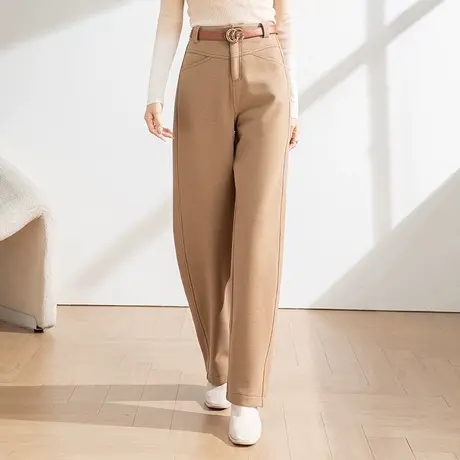 卡其色毛呢裤子女秋冬香蕉裤镰刀裤加厚羊毛休闲裤冬季直筒阔腿裤图片