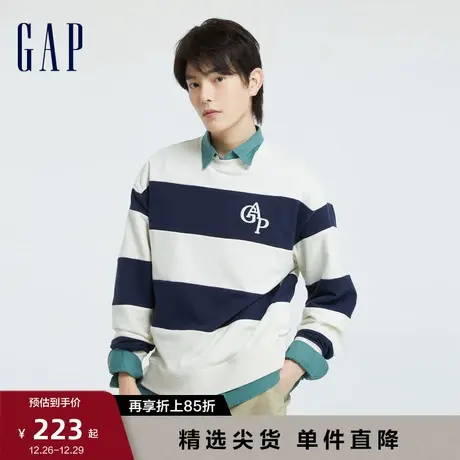 Gap男女装春秋LOGO刺绣宽松法式圈织软卫衣情侣装撞色上衣760399商品大图