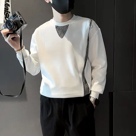 卫衣男秋季新款个性拉链拼接设计感痞帅上衣外套假两件休闲打底衫商品大图