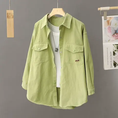 果绿色中长款衬衫外套女大码日系温柔风显白减龄上衣宽松衬衣开衫商品大图