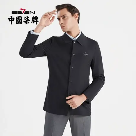 柒牌风衣男2022春秋款韩版时尚潮流中青年暗格子长袖翻领防风外套图片