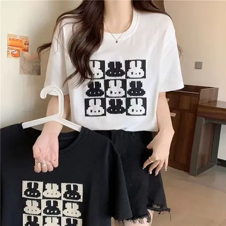 短袖T恤女早春夏装2024新款宽松显瘦刺绣内搭打底小衫半袖上衣服商品大图