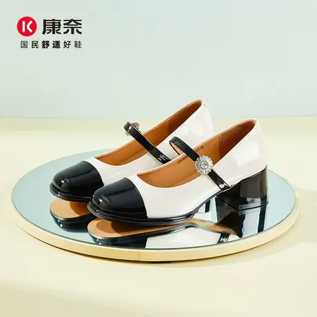 康奈小香风玛丽珍鞋2025春季新款休闲浅口女鞋一字扣粗高跟女单鞋图片