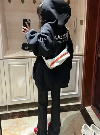 大码慵懒风卫衣女秋冬加绒加厚连帽宽松港味chic美式复古潮牌外套商品大图