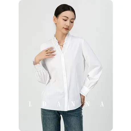 2024年新款夏季薄款白色法式花边领衬衫女轻奢天丝棉上衣弹力衬衣图片