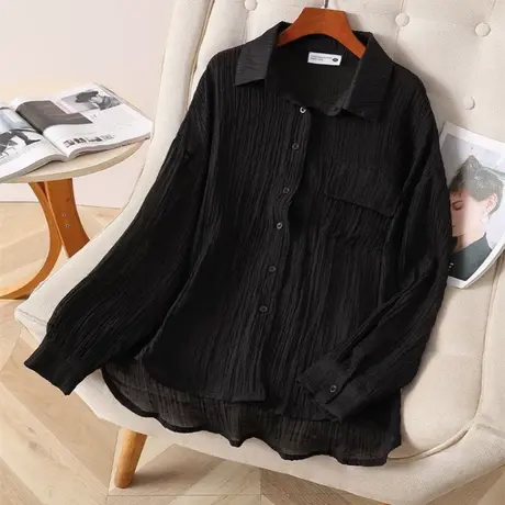 伊自尚2024春季新款胖mm设计感开衫上衣减龄显瘦百搭衬衫图片