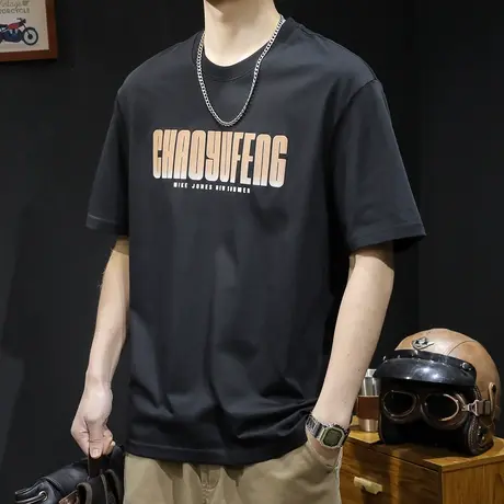 字母印花短袖t恤男士纯棉夏季2024新款宽松大码潮牌衣服男装体恤商品大图