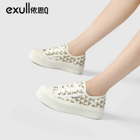 依思q帆布鞋女2023年新款百搭冬季厚底休闲棋盘格饼干鞋板鞋秋冬图片