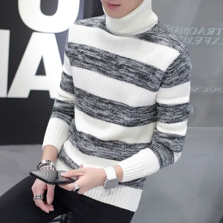 男士长袖T恤2023秋冬季潮流高领毛衣男装学生长领针织保暖打底衫商品大图