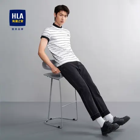 HLA/海澜之家丝光棉短袖T恤经典圆领清爽条纹舒适透气柔滑t恤男夏商品大图