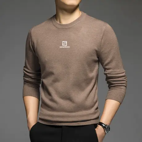 男士毛衣秋冬潮流修身圆领针织衫保暖内搭打底衫线衣字母印花毛衫图片