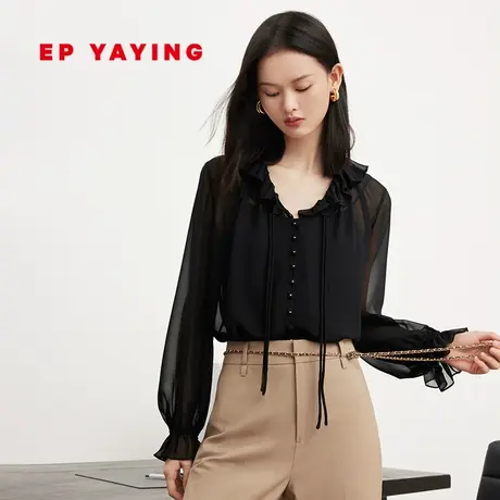 [真丝系列]EP YAYING雅莹女装 荷叶领垂感真丝衬衫 2023秋冬2202A商品大图