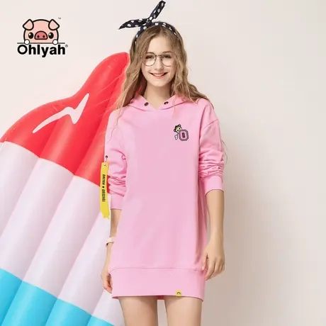 Ohlyah慵懒风潮ins卫衣女中长款韩版连帽衫宽松上衣粉色闺蜜学生图片
