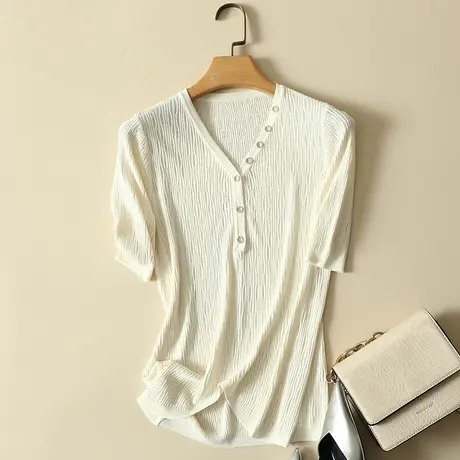 清仓！2023年春装新款女装短款冰丝针织衫女上衣短袖洋气毛衣薄款图片